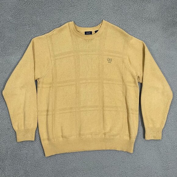 VTG Izod Sweater Men XL Yellow Block Pattern Knit Crewneck - Picture 2 of 8